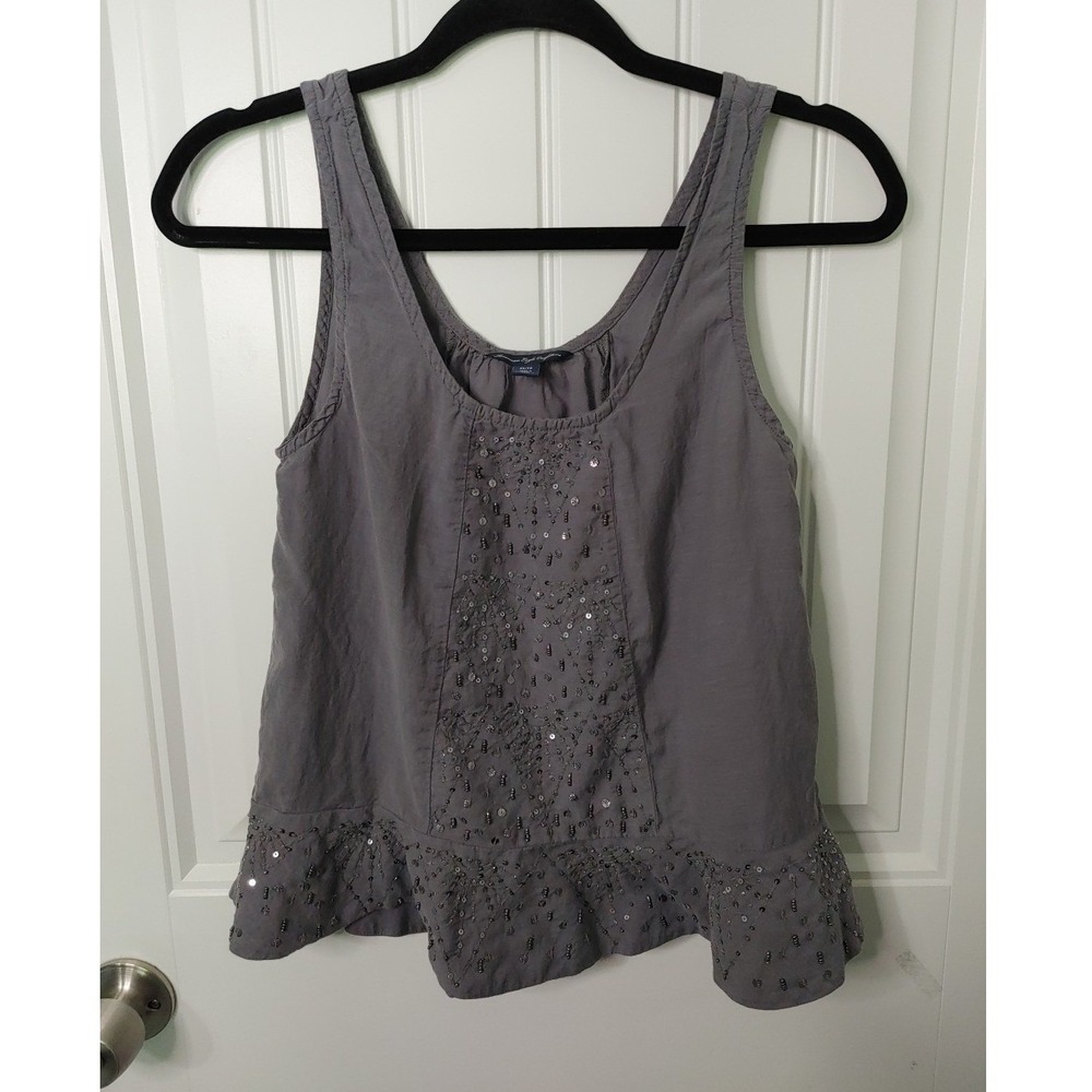 Y2K American Eagle Women's Soft And Sexy Gray Tank Top With Sequins Size XS